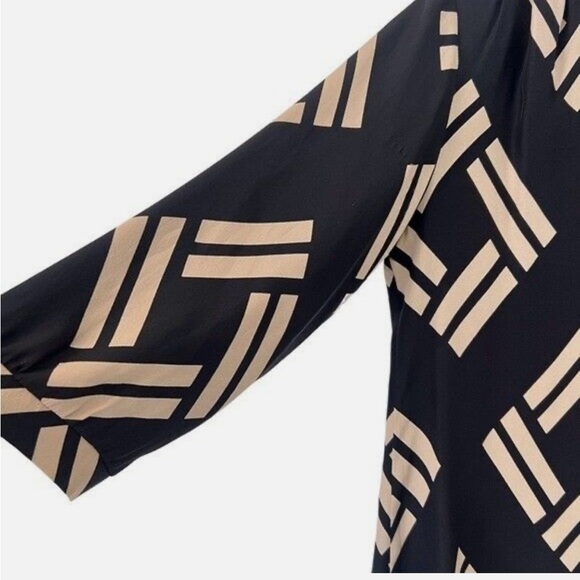 Amanda Uprichard Womens 80’s Geometric Black + Cream 100% Silk Tunic Top Blouse - Picture 2 of 6